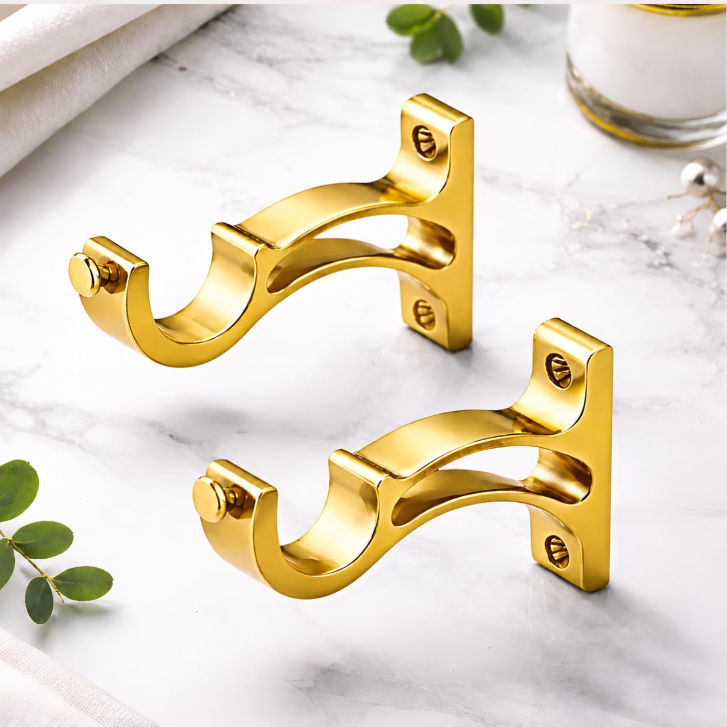 Urban Elite Aluminum Curtain Rod Brackets – Heavy-Duty Wall Mount Clamps for Curtain Rod Support for Door and Window Curtain Rods with Screw and Wall Plug – Pack of 2PCS (ARCSUPPORT) (Gold)-image-23