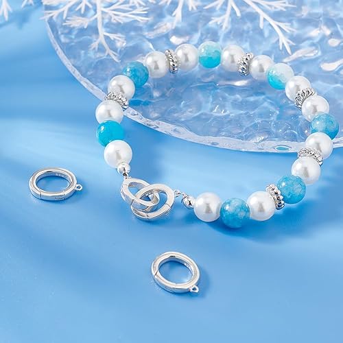 Miniatura 4 de PH PandaHall Anillo de puerta de resorte de plata de ley 925 de 2 tamaños con bucle, 0.630 in y 0.551 in, cierre de collar ovalado, cierre de