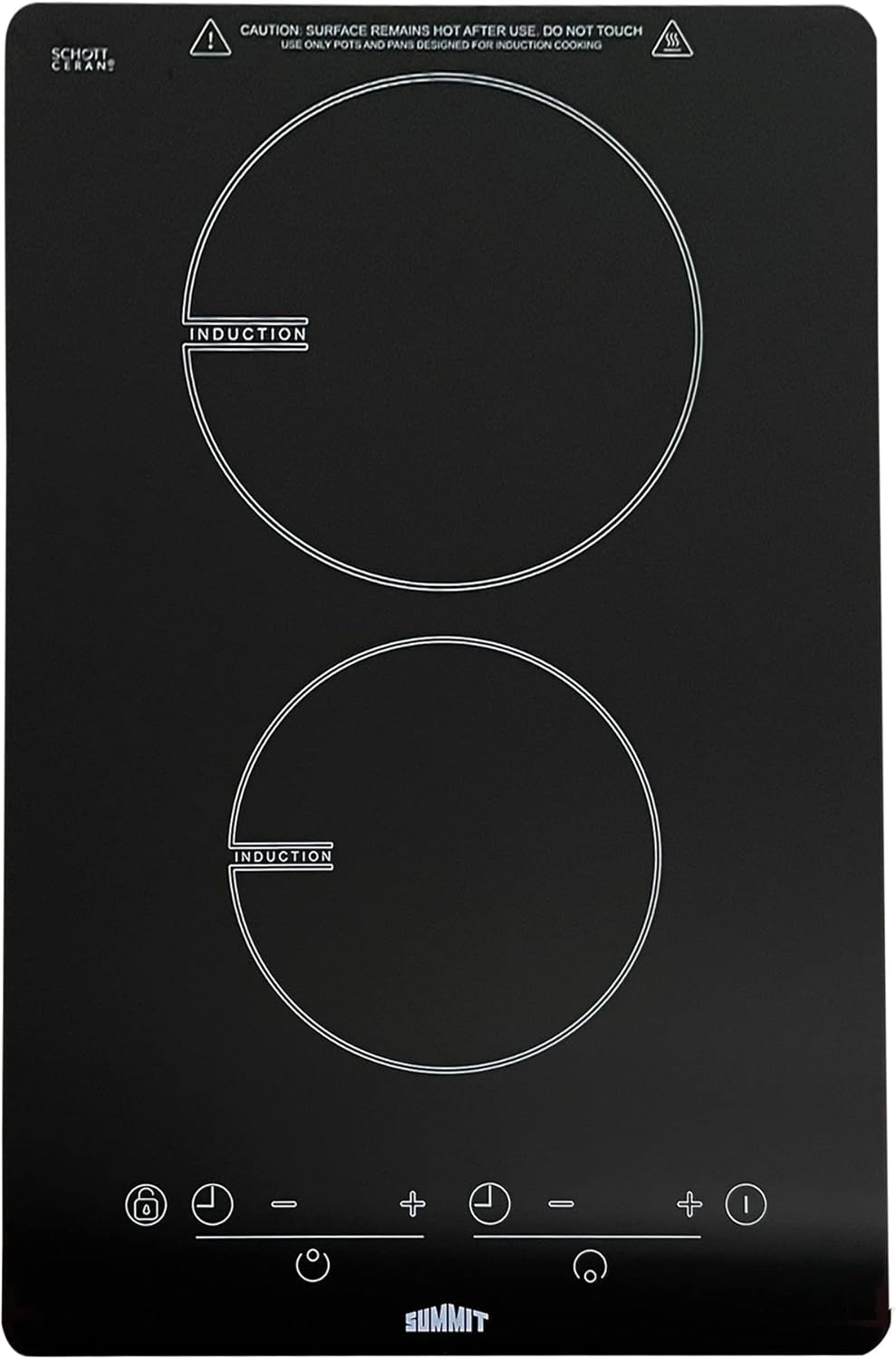 Summit SINC2B120 13-inch 2 Burner Built-in Electric Induction Cooktop, Jet Black Glass Easy to Clean, 120V, 3100W Total, Digital Touch Controls, Child Safety Lock, Easy Plug-In, 7-Piece Cookware Set