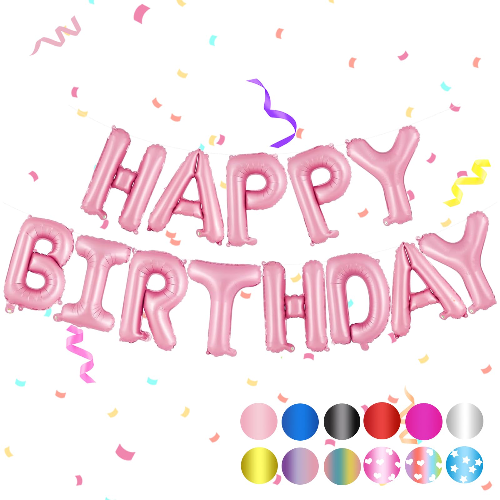 Happy Birthday Banner - 16 Inch Light Pink Mylar Foil Balloon Letters, Sign for Pink Theme Party Decorations Supplies