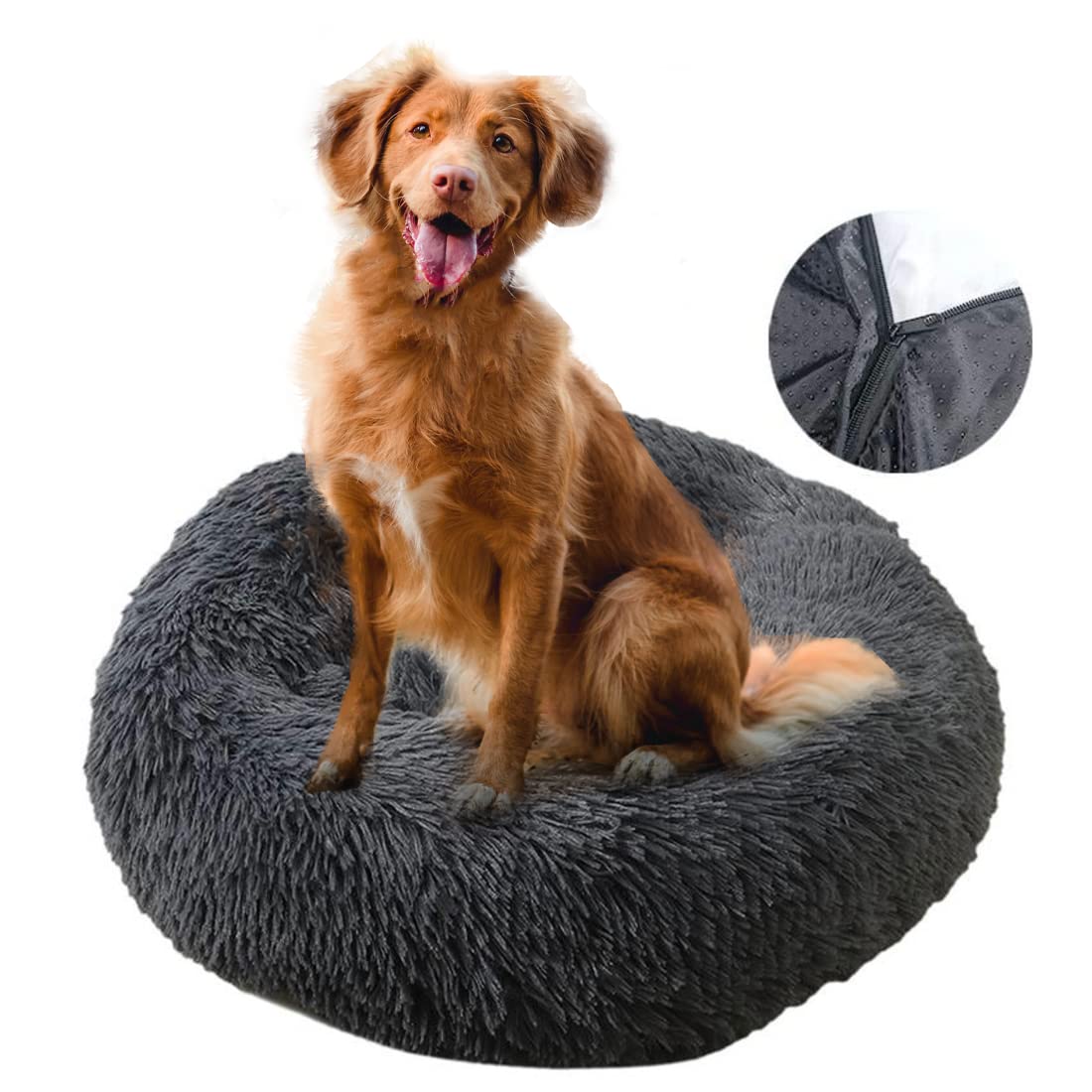 Soft Fuzzy Plush Calming Dog Bed Cat Bed Donut, Faux Fur Pet Bed
