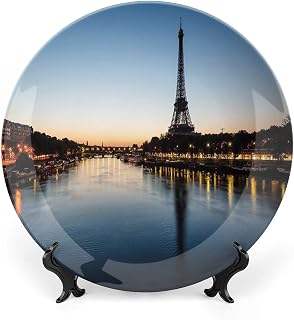 XISUNYA 6 Inch Decorative Plate, Night Tableware Plate, Eiffel Tower at Twilight Travel Destination Print Ceramic Wall Hanging for Fine Dining Upscale Events, Dinner Parties, Weddings, Catering