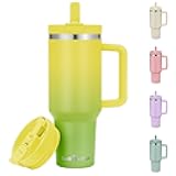 Labulabla 40oz Stainless Steel Insulated Tumbler with Flip Straw, 2-in-1 Lid, 100% Leakproof, Cup Holder Friendly, Handle, BPA-Free (Citrine, 40, ounces)