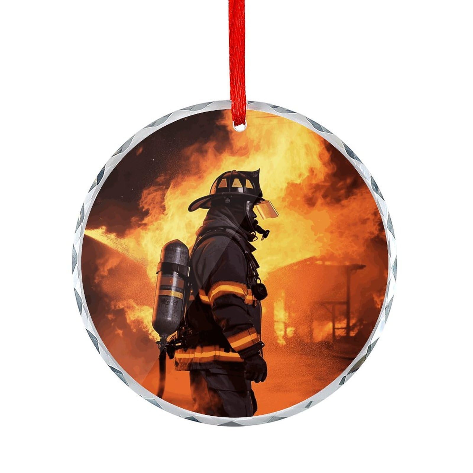 Fodpand Women's Style Firefighter Fireman Flame Round Glass Ornament Keepsake Gift Exchange Ideas Car Decor,Christmas Ornaments For Tree Window Garden Ornaments