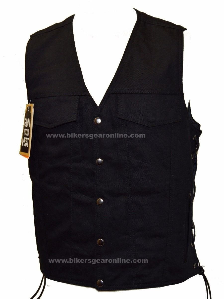 Men’S Lightweight Black Motorcycle Denim Motorcycle Club Vest Gun Pockets New (5XL Regular)