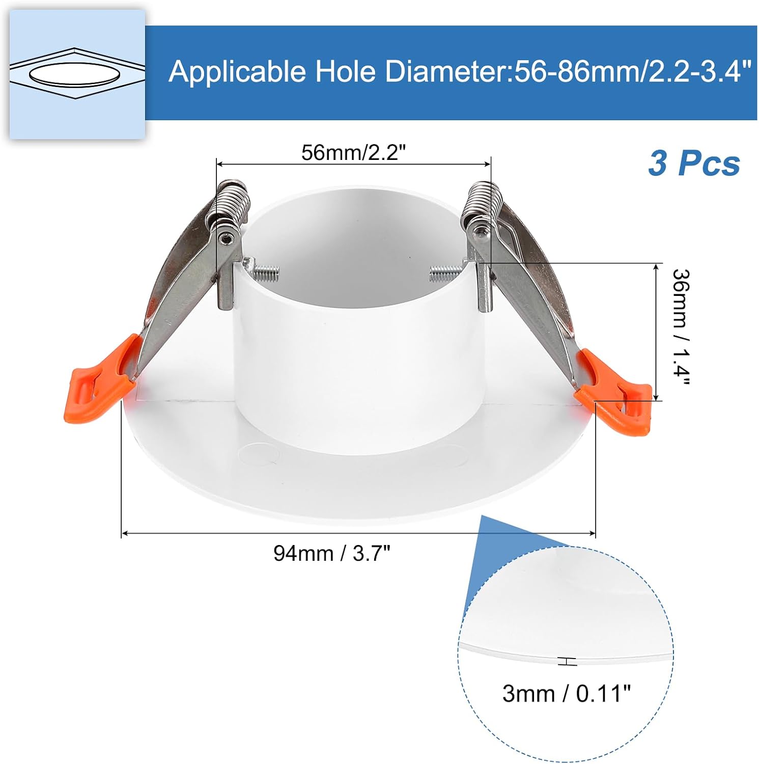 PATIKIL 94mm / 3.7" Diameter Spring Ceiling Hole Cover Plate, 4 Pack Downlight Hole Trim Wall Mount Decorative Cap Access Panel for 2.2-3.4" Round Ceiling and Wall Openings, White