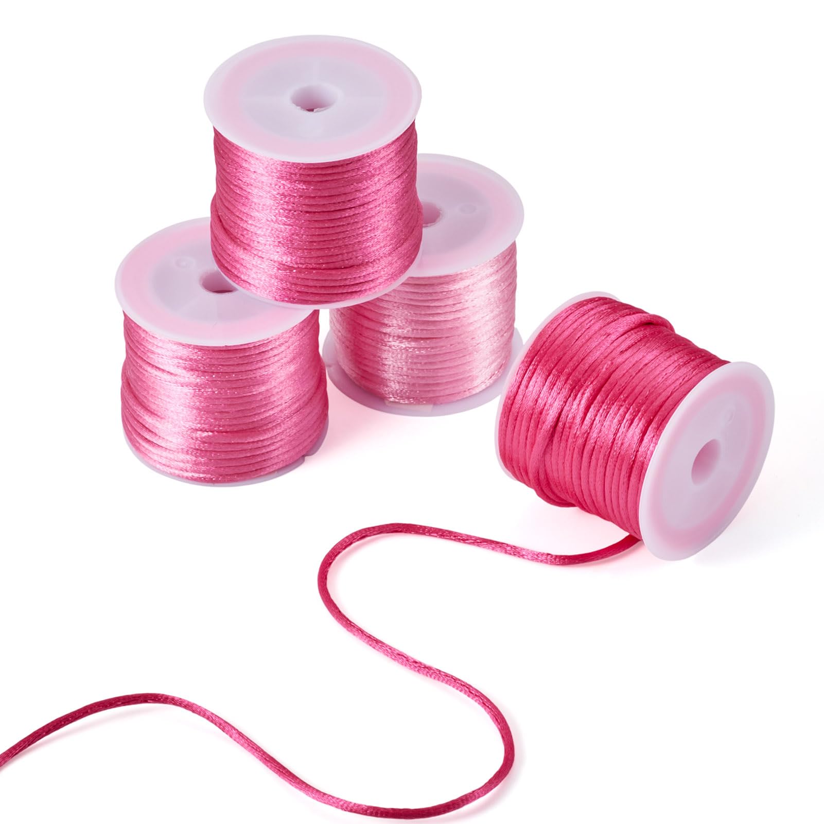 Spritewelry 4 Rolls Satin Nylon Cord String 2mm Pink Rattail Macrame Cord Beading Thread for Chinese Knotting Bracelet Necklace Jewelry Making