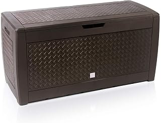 CASARIA Garden Storage Box 310L W/Lockable Lid, Handles, Wheels, Braided look | Outdoor Garden Furniture Cushion Organiser | Weatherproof Deck Box | Brown