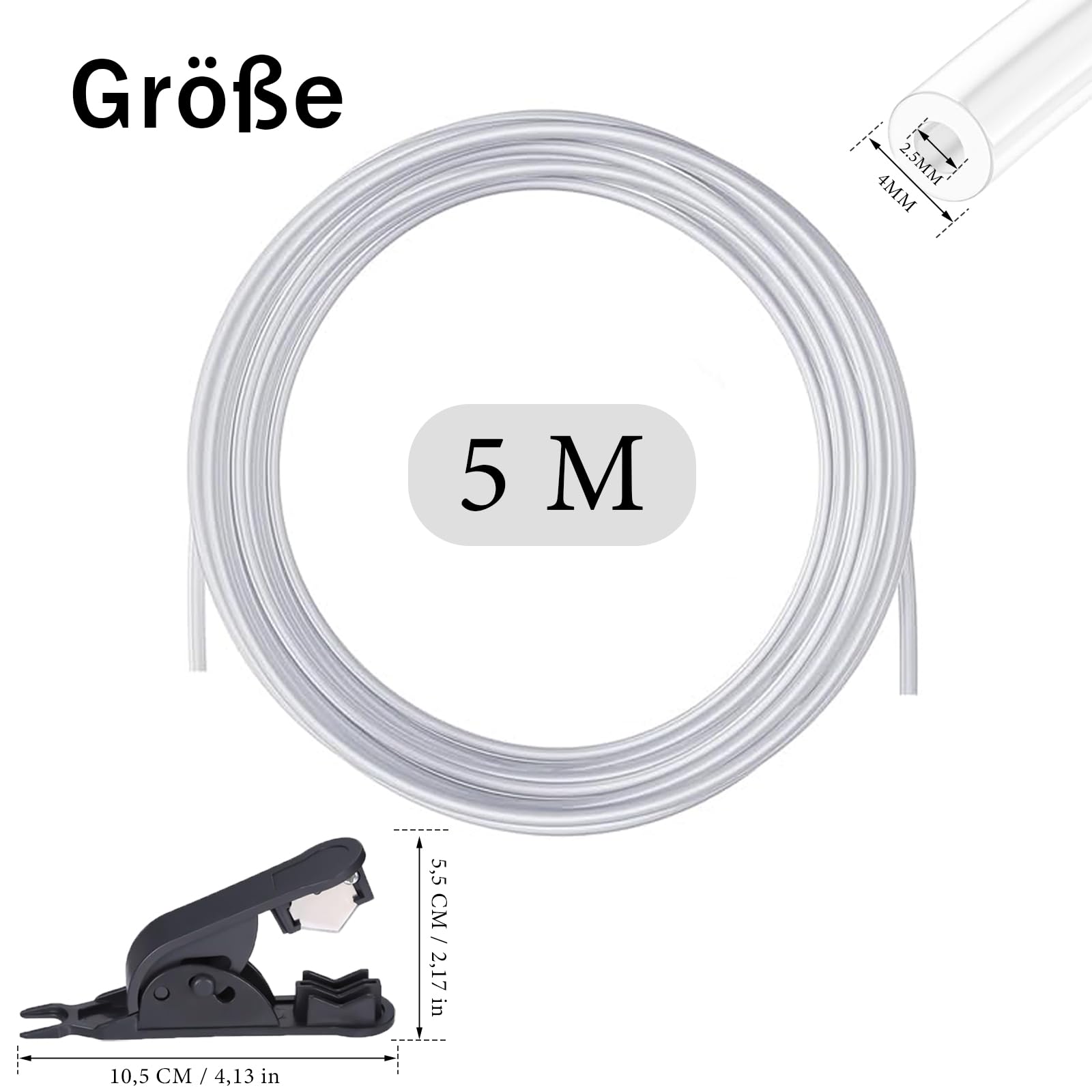 Wąż PTFE 5M z nożyczkami, wąż PTFE 2,5mm x 4mm do drukarki 3D, kompatybilny z Bambu Lab A1, A1 Mini, P1P, P1S, X1C, do 1,75mm drutów do drukarek 3D, przezroczysty