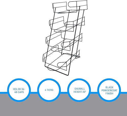 Miniatura 4 de SSWBasics Soporte de exhibición negro de 4 niveles para gorras de béisbol, elegante y resistente estante de exhibición de sombreros para minoristas,