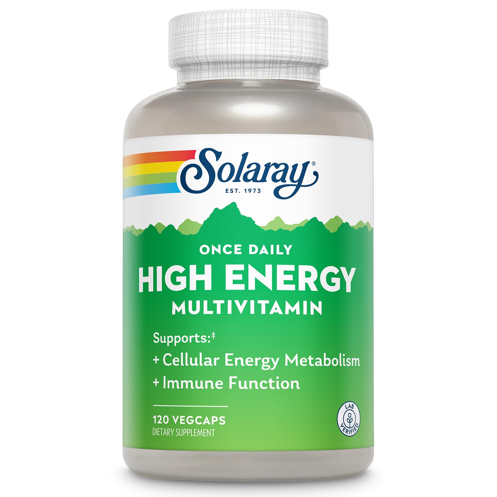 SOLARAY Once Daily High Energy Multivitamin for Women and Men – with Vitamin C, Vitamin D and Whole Food & Herb Base - Cellular Energy Metabolism & Immune Function Support – 120 Servings, 120 VegCap