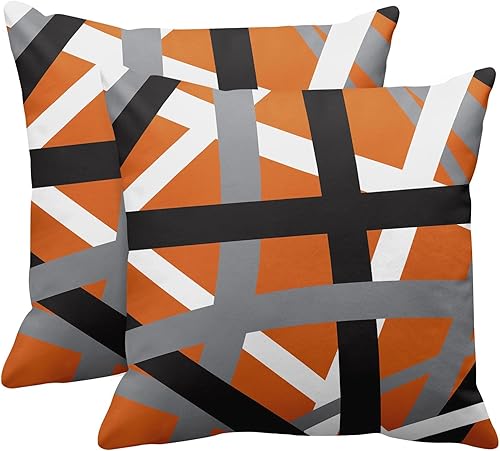 Emvency Juego de 2 fundas de almohada cuadradas de poliéster de 18 x 18 pulgadas con diseño de rayas y diseño de rayas cuadradas para sofá y cama
