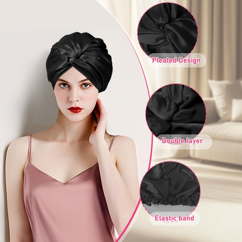 AOOWU Satin Bonnet, Silk Sleep Bonnets for Women Double Silk Layer Sleep Cap, Night Sleep Cap - Image 3