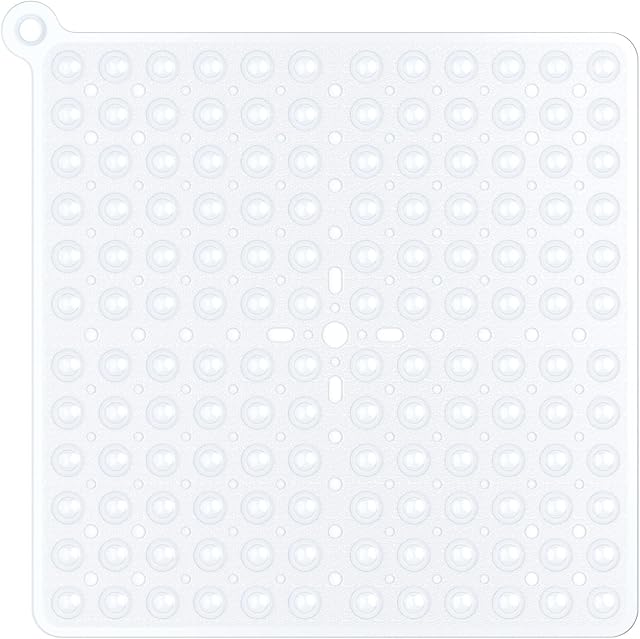 XIYUNTE Square Shower Mat Non Slip Anti Mould - 53 x 53cm Non Slip Bath Mats for Inside Shower, Rubber Anti Slip Shower Mats with Suction Cups & Drain Holes, Machine Washable, Clear