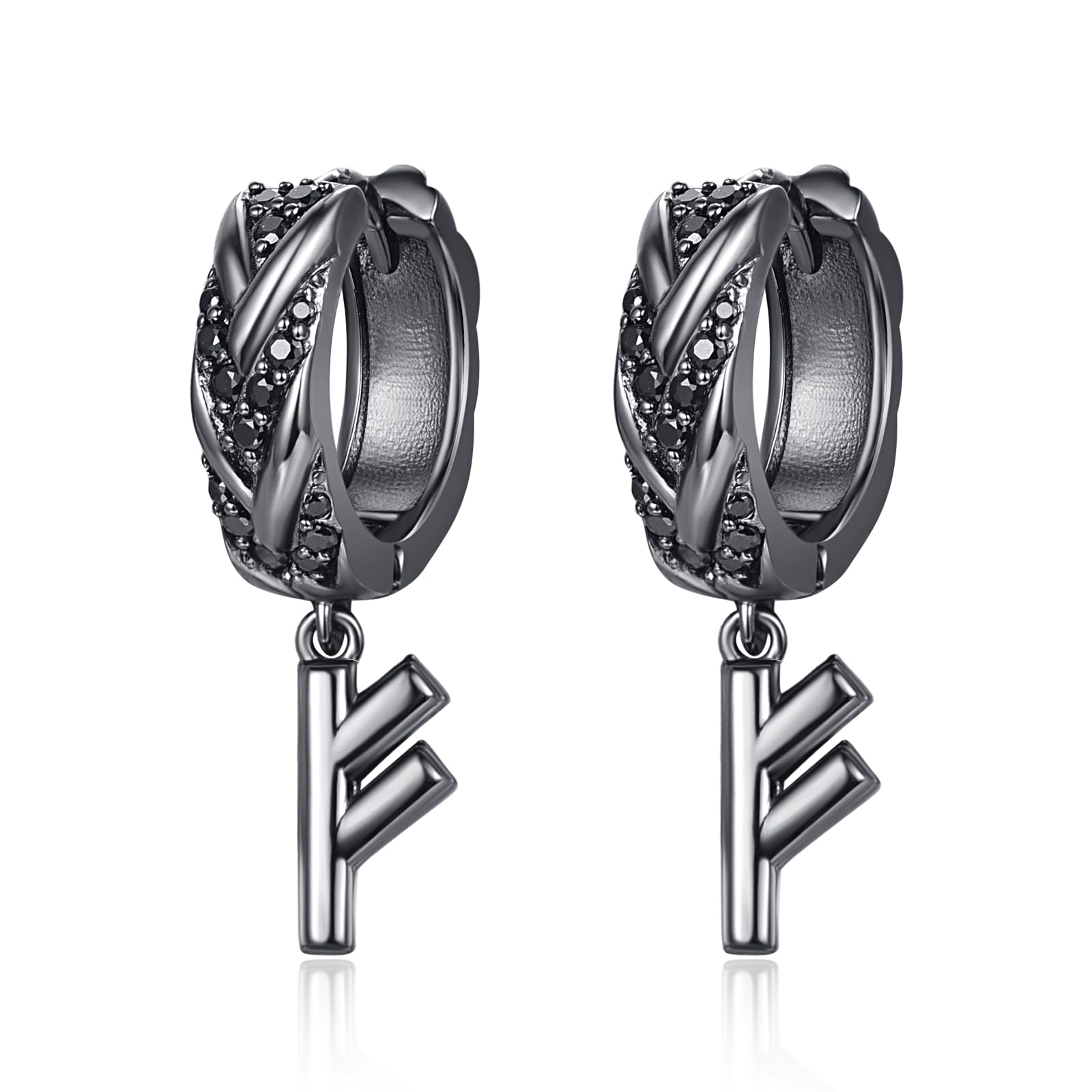 KINGWHYTE Huggie Drop Earrings 925 Sterling Silver Viking Rune Earring Birthday Jewellery Gifts for Women Men