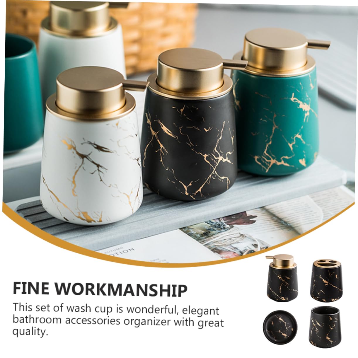 1juego Accesorios De Baño Cerámicos Set De Lavado De Baño Taza Enjuague Porta Cepillos y Jabón Diseño De Mármol para Almacenamiento De Cosméticos y Necesidades Diarias
