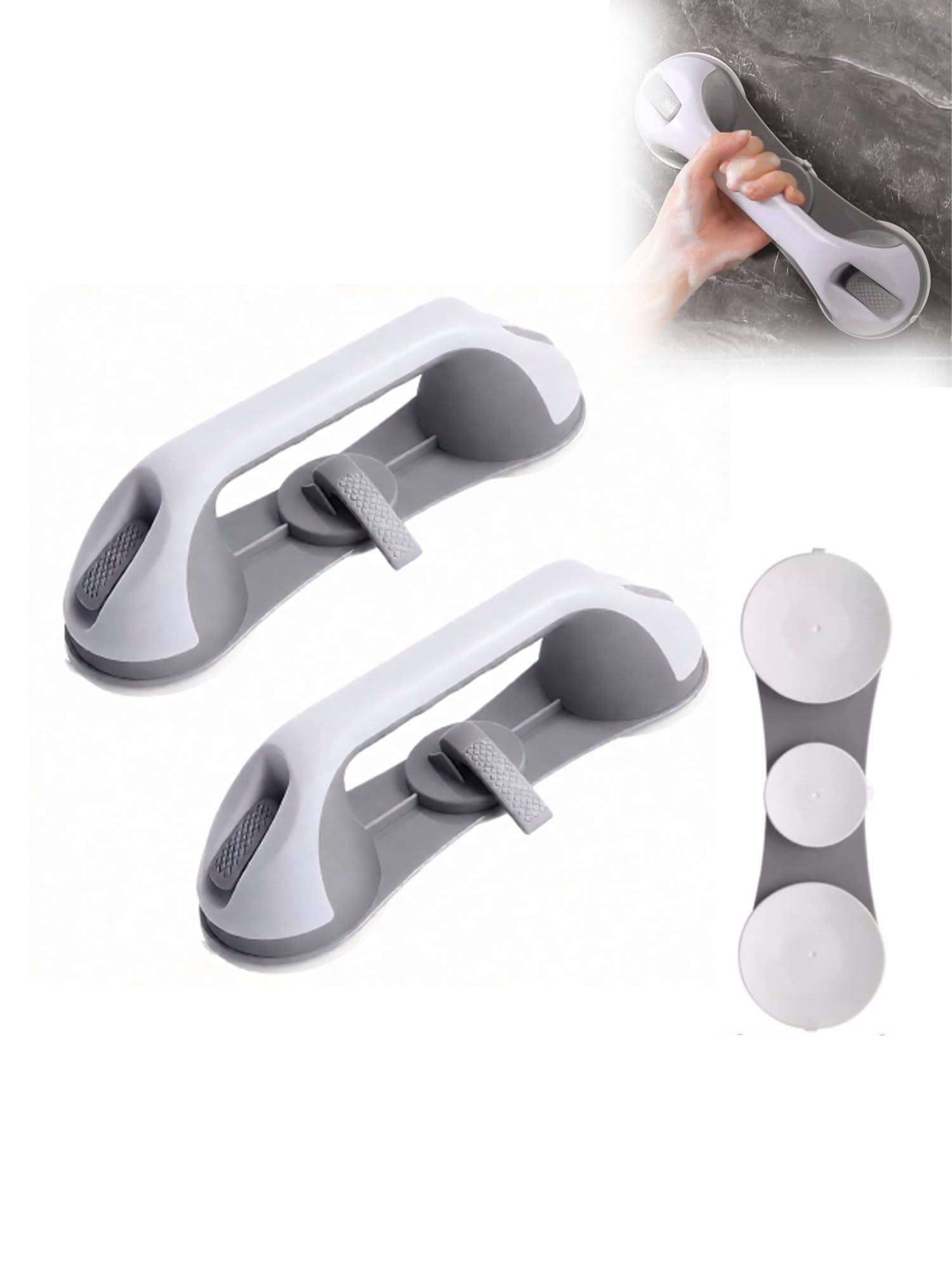 Lot de 2 barres d'appui à ventouse robustes, 3 ventouses, sans perçage, mains courantes de sécurité amovibles pour personnes âgées, handicapées, étanches pour salle de bain, douche, baignoire