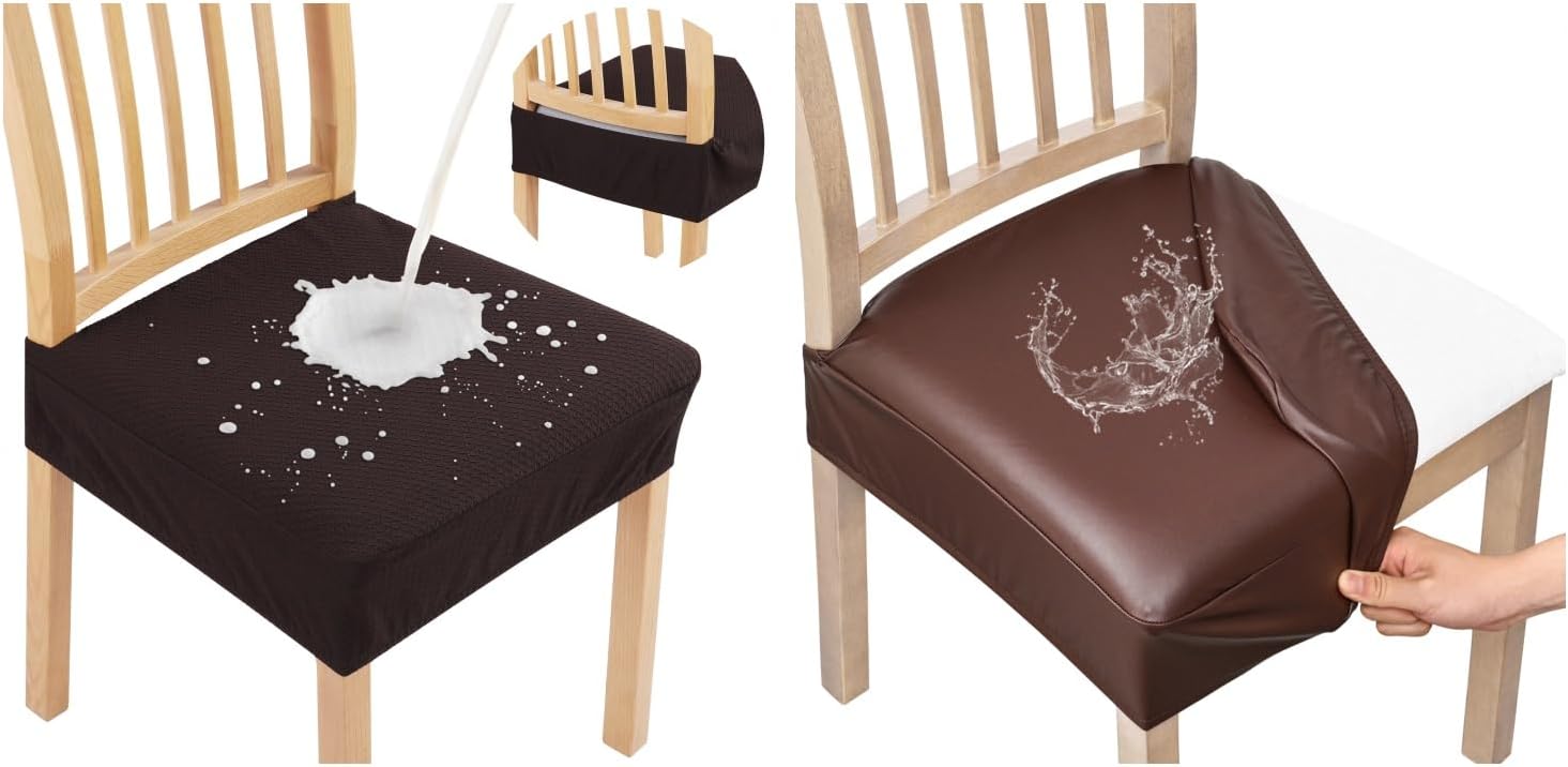 Smiry Waterproof Seat Covers for Dining Room Chairs Set of 4, Stretch Removable Washable Chair Seat Slipcovers Protector, No Rear Covers, Coffee