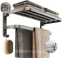 Toalheiro Duplo Porta Toalha para Banheiro com Prateleira de Alumíni | Suporte para Toalhas, Resistente à Corrosão, Moderno, Ideal para Banheiros e Lavabos - LumorixLar