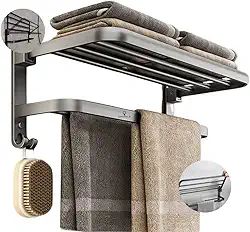 Toalheiro Duplo Porta Toalha para Banheiro com Prateleira de Alumíni | Suporte para Toalhas, Resistente à Corrosão, Moderno, Ideal para Banheiros e Lavabos - LumorixLar