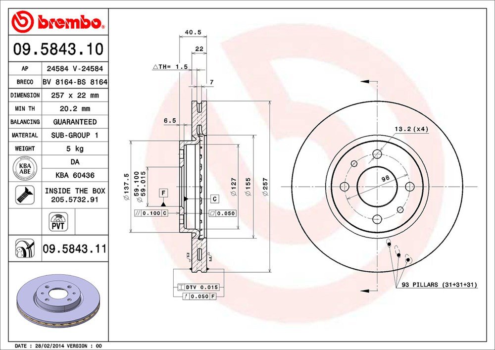Juego De 2 Discos De Freno Brembo Con Recubrimiento UV – Referencia 09584311, Calidad Y Durabilidad