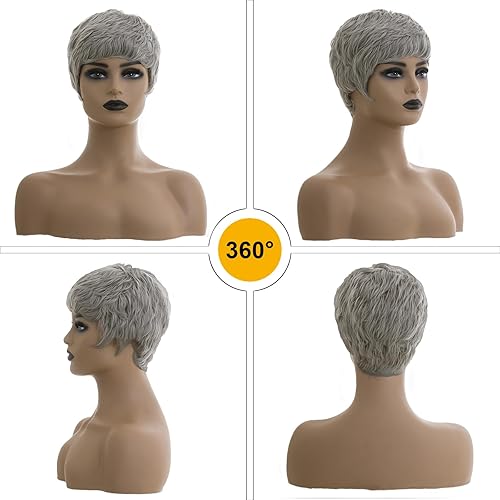 Miniatura 8 de Pelucas de corte Pixie para mujeres negras, peluca sintética corta ondulada blanca natural, pelucas cortas pixie cortas para mujeres negras, peluca