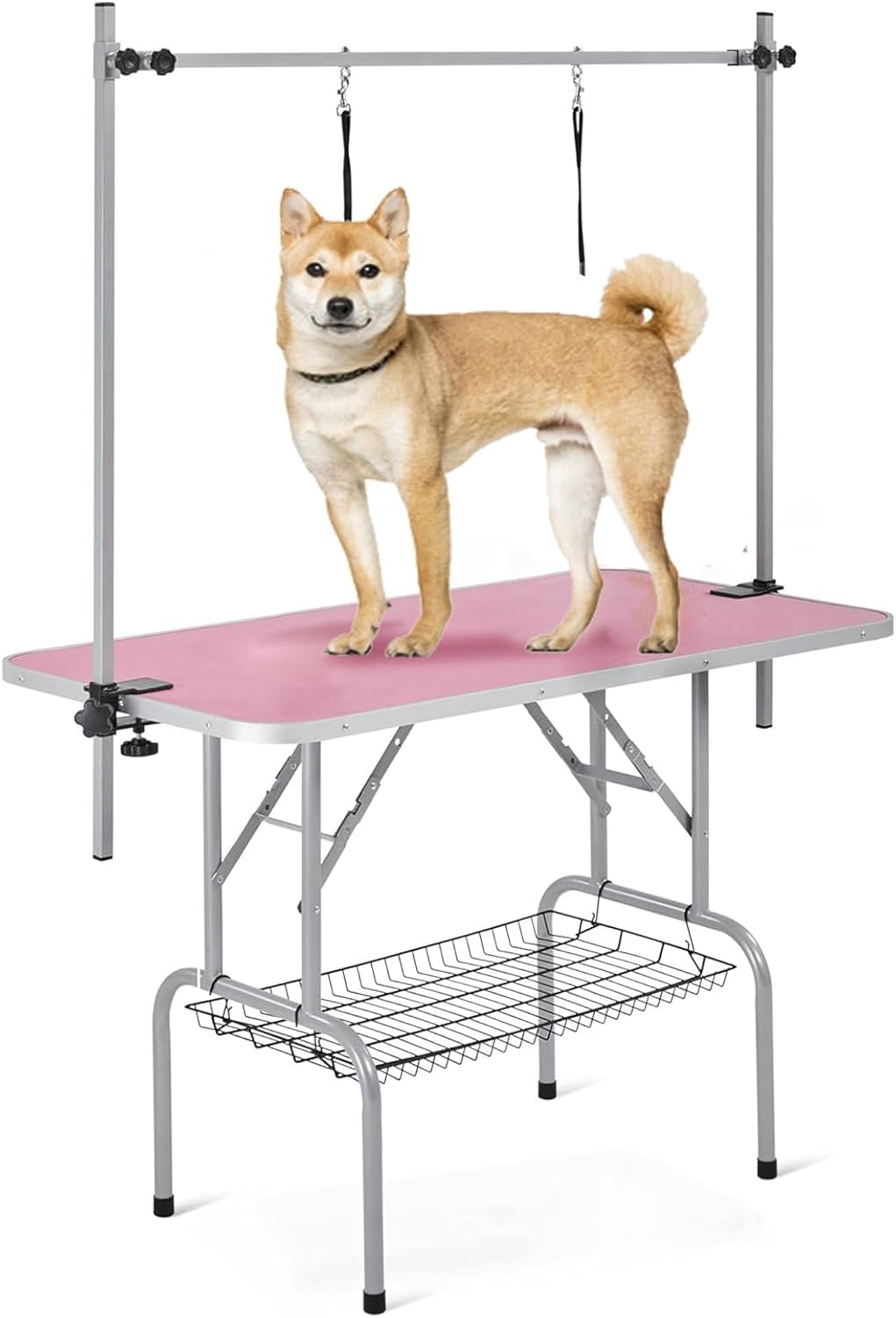 Professional Dog Pet Grooming Table Adjustable Heavy Duty Portable w/Arm & Noose & Mesh Tray (Pink, 42")