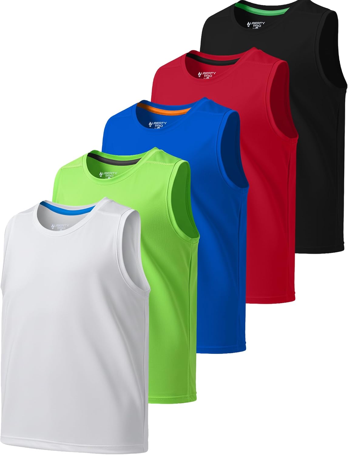 5 Pack Boys Dry-Fit Active Tank Tops Moisture-Wicking Athletic Sleeveless Shirts for Sports and Everyday Wear