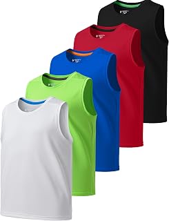 5 Pack: Boys' Athletic Tank Tops Dry Fit Sleeveless Shirts, Youth Kids Performance Workout Clothes