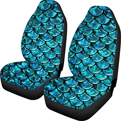 SEANATIVE Funda universal para asiento de coche, 2 piezas, antiarañazos, diseño de escamas de sirena, color azul Cover