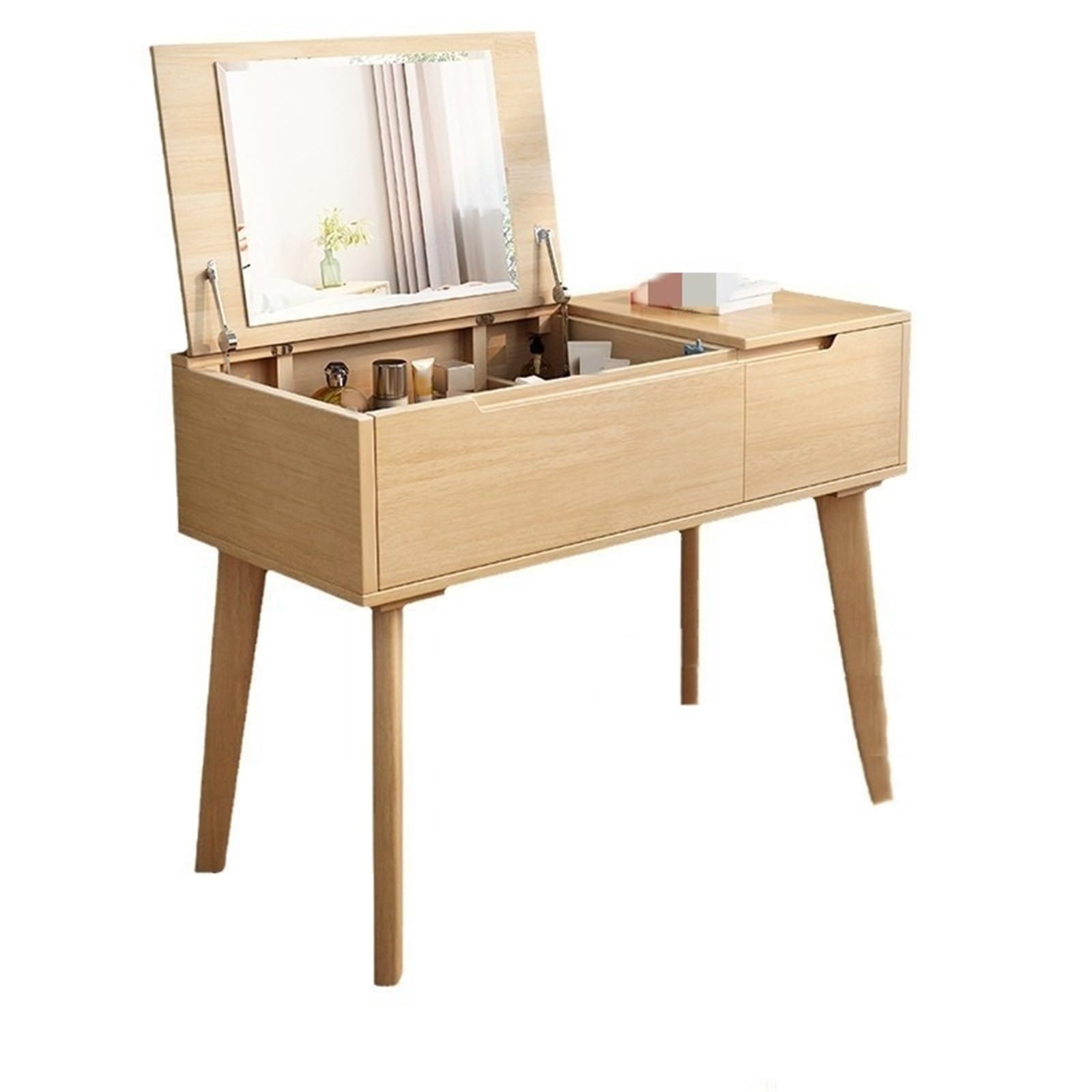 asdchZen Modern Dressing Vanity Table Set With Large Flip Top Mirror, Drawer & Compartment Storage, Stylish Makeup Table For Bedroom-Brown Finish,Natural
