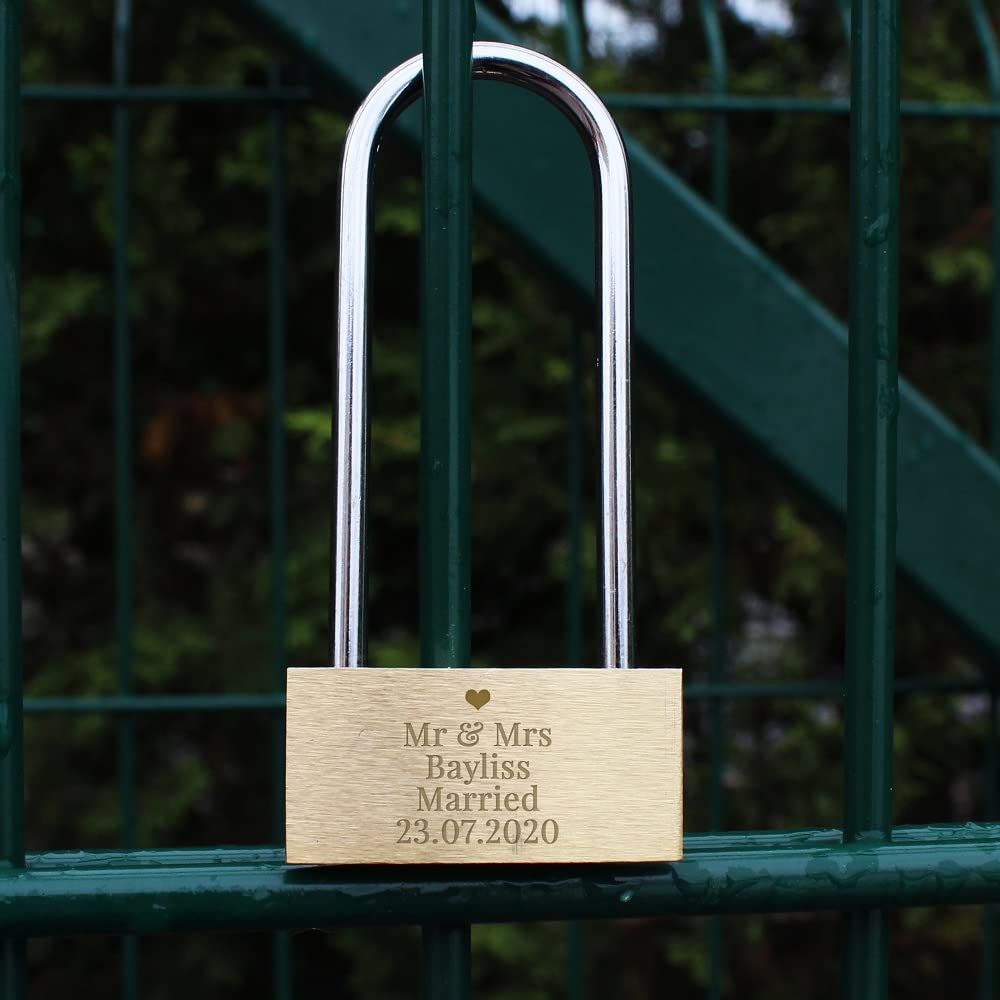 Personalised Memento Company Heart Motif Engraved Padlock Metallic Gold