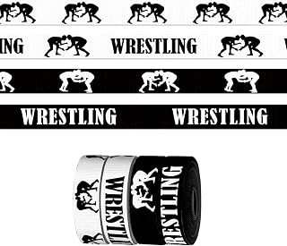 4 Pcs × 5 Yards Wrestling Sports Ribbon for Crafting Sewing, 3/8 Inch Black White Grosgrain Ribbons for Gift Wrapping, Wrestling Competition Ribbons for Hair Bow Accessories