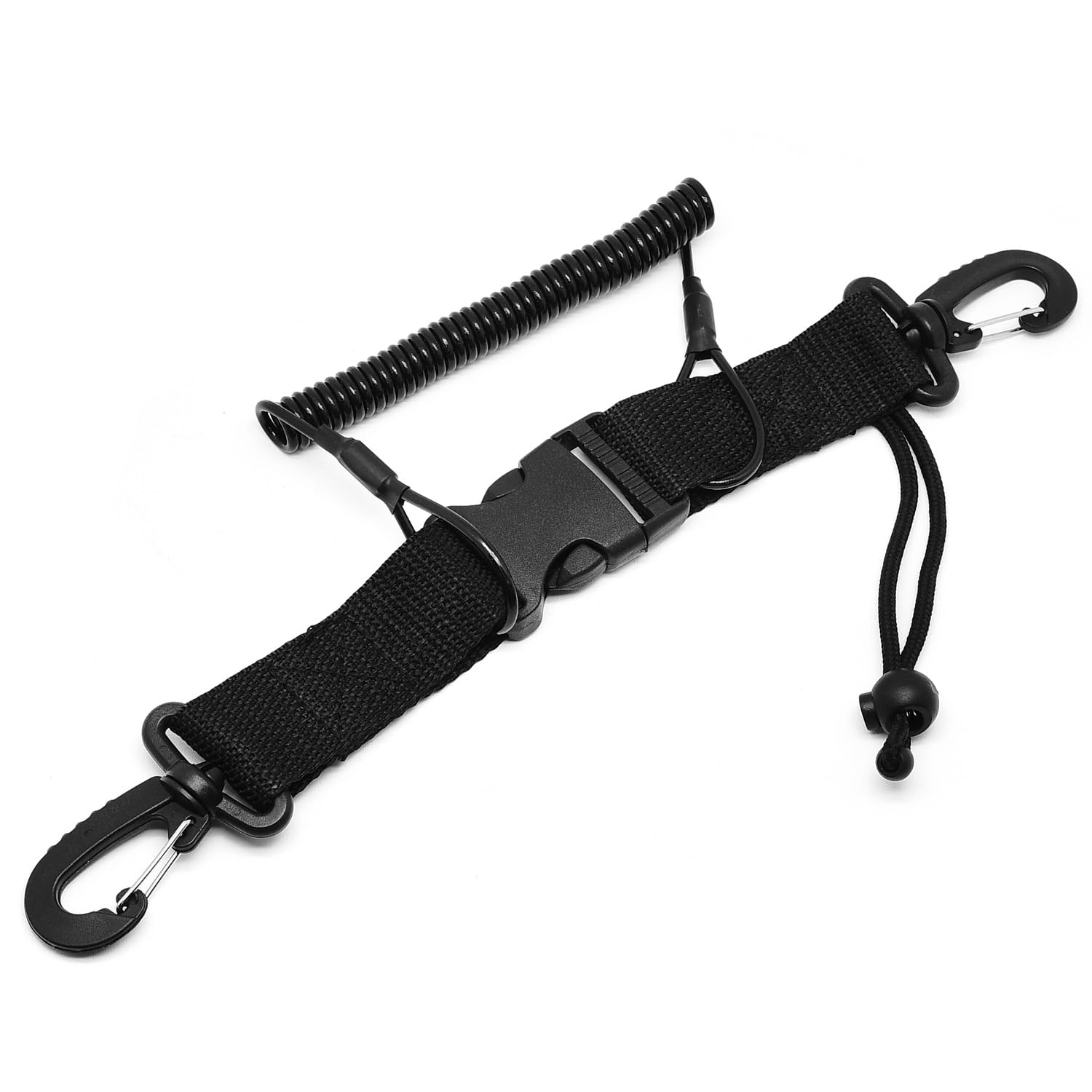 Surf turtle Scuba Diving Lanyard,Stainless Steel Spring Coiled Lanyard Clip with Webbing Strap Quick Release Buckle Great for Scuba Diving, Flashlights,Cameras