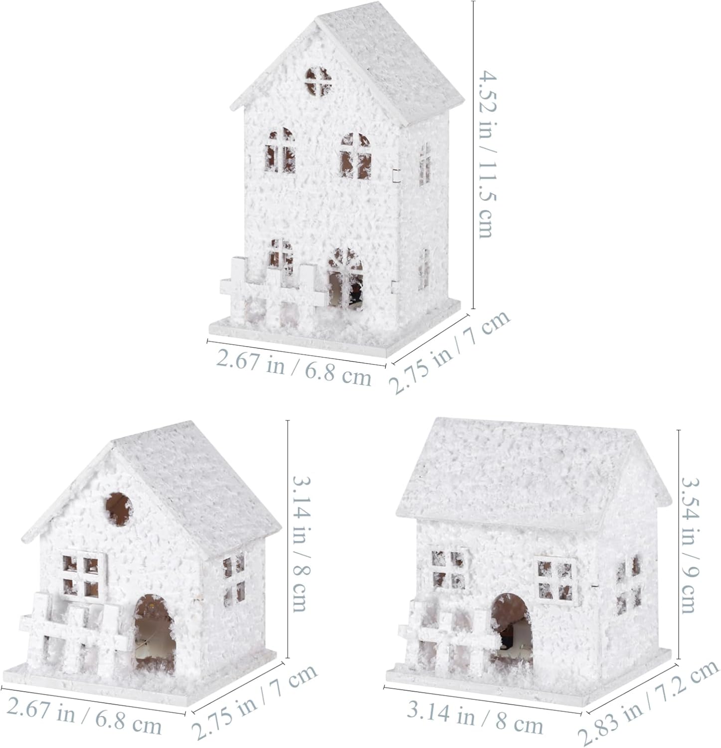 Cabilock Christmas Village Houses Sets：3Pcs Xmas Glowing Cabins Wooden Crafted, DIY Snow Houses Christmas Decorations Figurines for Winter Holiday Party