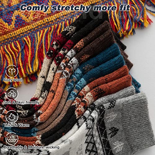 Image of IIG 5 Pairs Women's Vintage Style Thick Wool Warm Winter Crew Socks