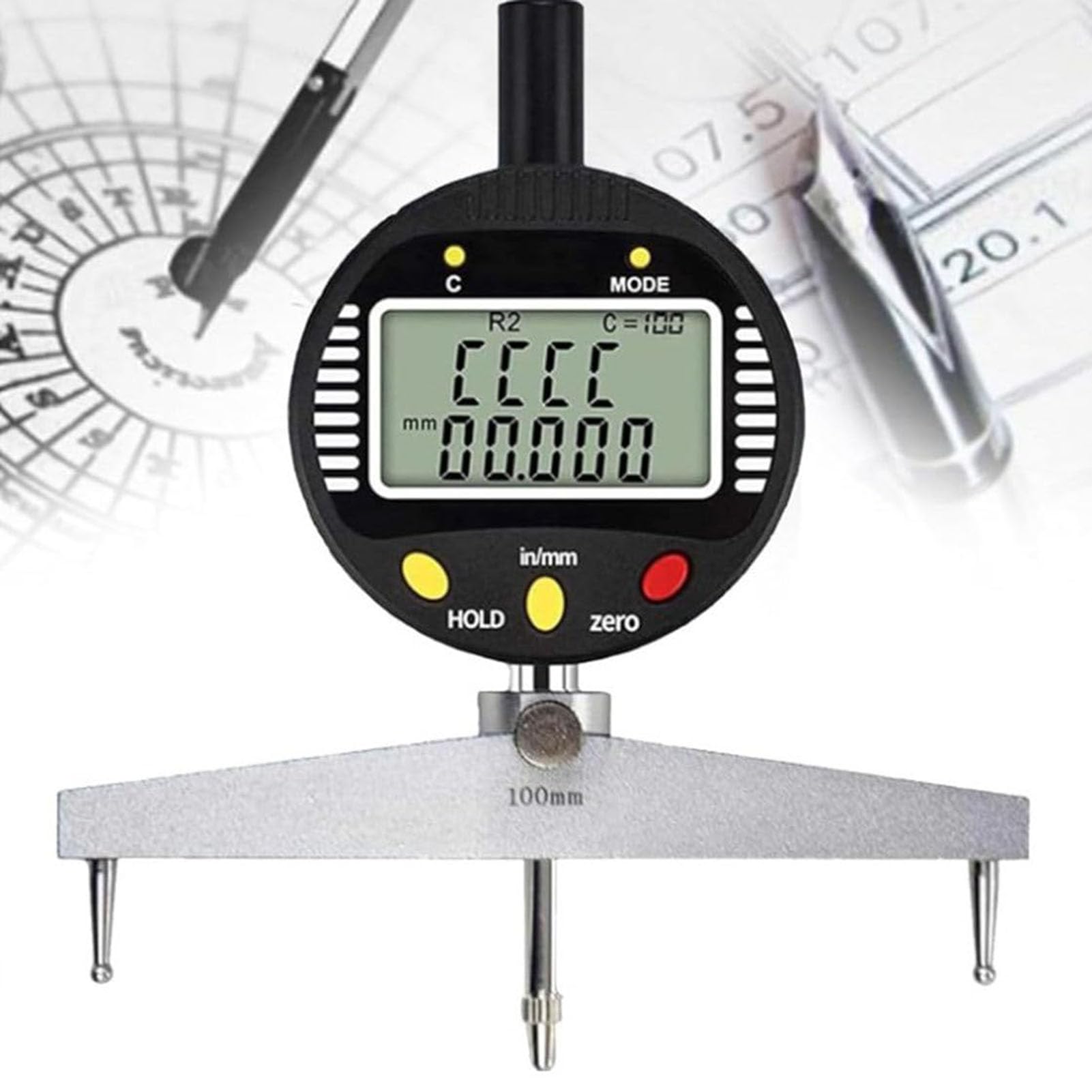 Hochpräzise Digitale Radiuslehre, elektronisches Radiusmessgerät mit austauschbaren Messbereichen von 10 mm/20 mm/30 mm/60 mm/100 mm für Maschinenteile und Holzformen