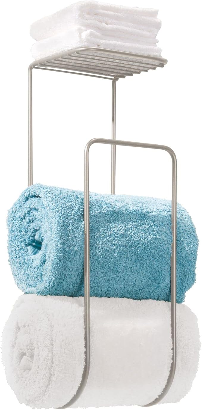 mDesign Modern Metal Wall Mount Towel Rack Holder and Organizer with