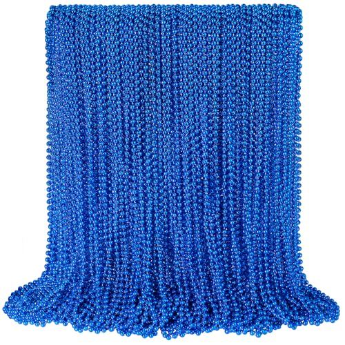 100 PCS Blue Bead Necklace, Blue Mardi Gras Beads Christmas Necklaces, 33
