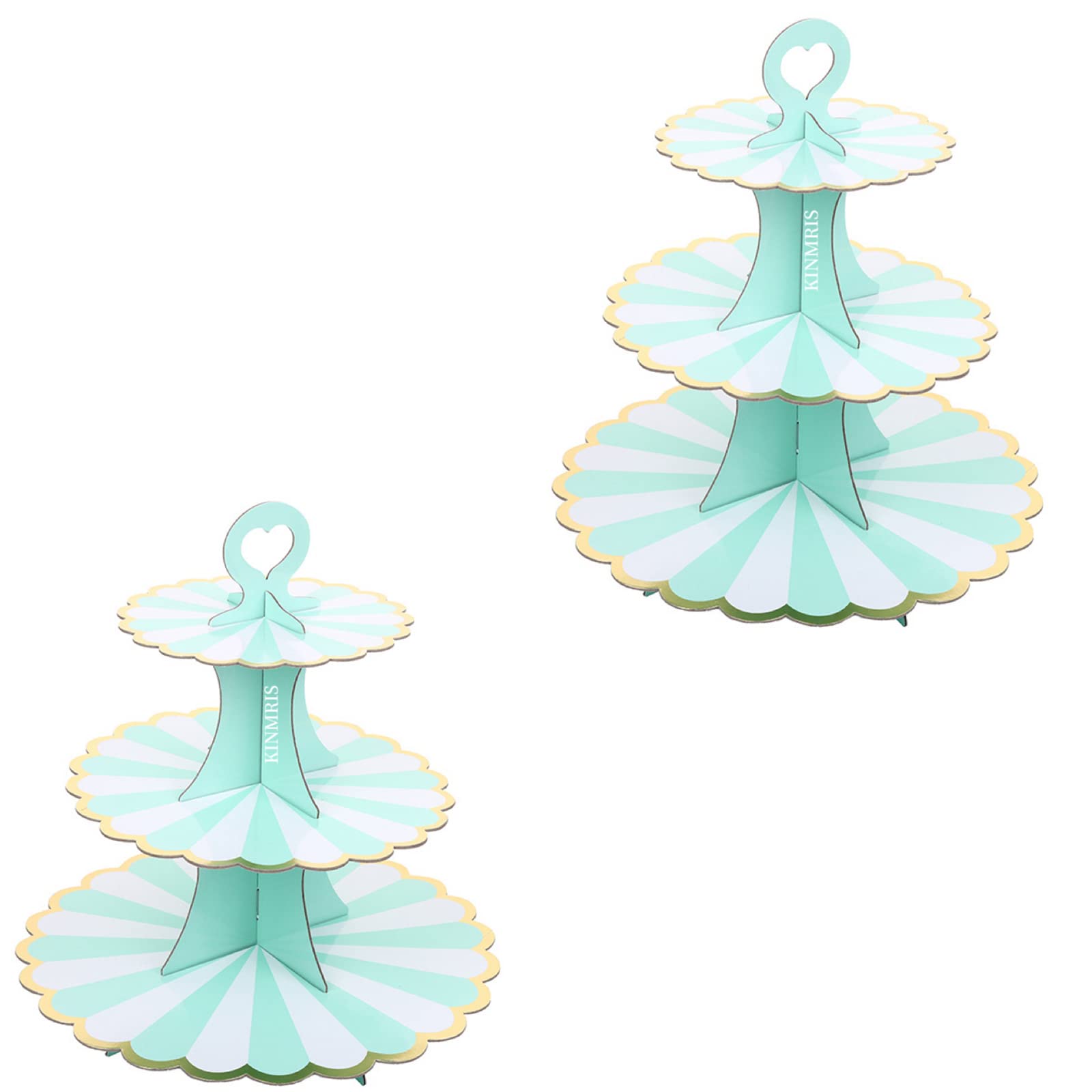 KINMRIS 2 Pack Cupcake Stand 3-Tier Lace Edge Dessert Stand, Green and White Cardboard Cupcake Stand, Birthday Party SUPPLIES TIER 3 Tier — image 1