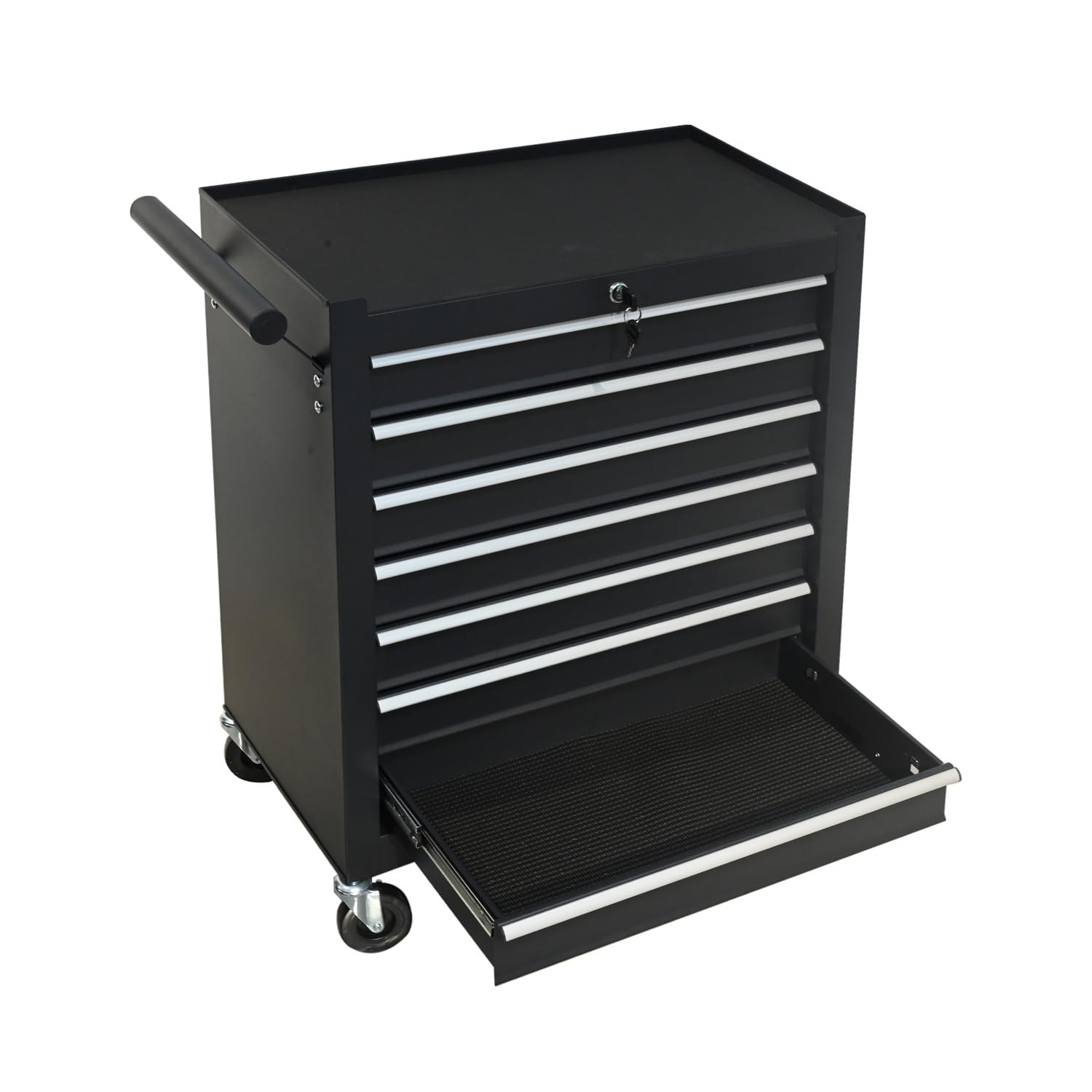 SwitZer 7 Drawer Rolling Tool Chest Cabinet Trolley with Wheels, Lockable, Interlocking Anti-Tip Drawers, With Handle, Heavy Duty Steel Storage for Garage Workshop