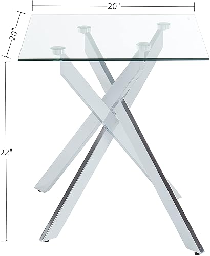 Miniatura 2 de Mesa auxiliar cuadrada de estilo moderno con parte superior de vidrio templado y patas tubulares de metal, color plateado, 20 pulgadas de