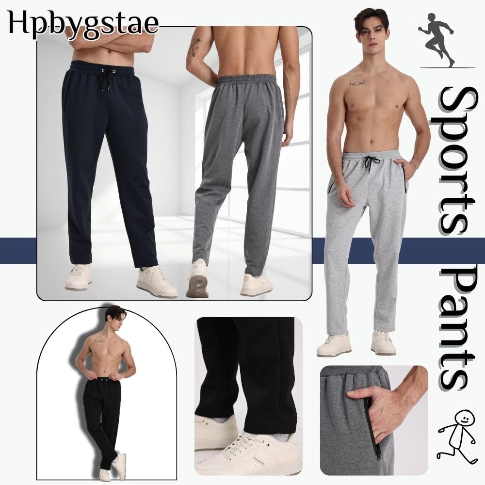 Pantaloni da jogging da uomo, confezione da 3, da jogging, da uomo, sportivi, con cerniera, traspiranti e flessibili
