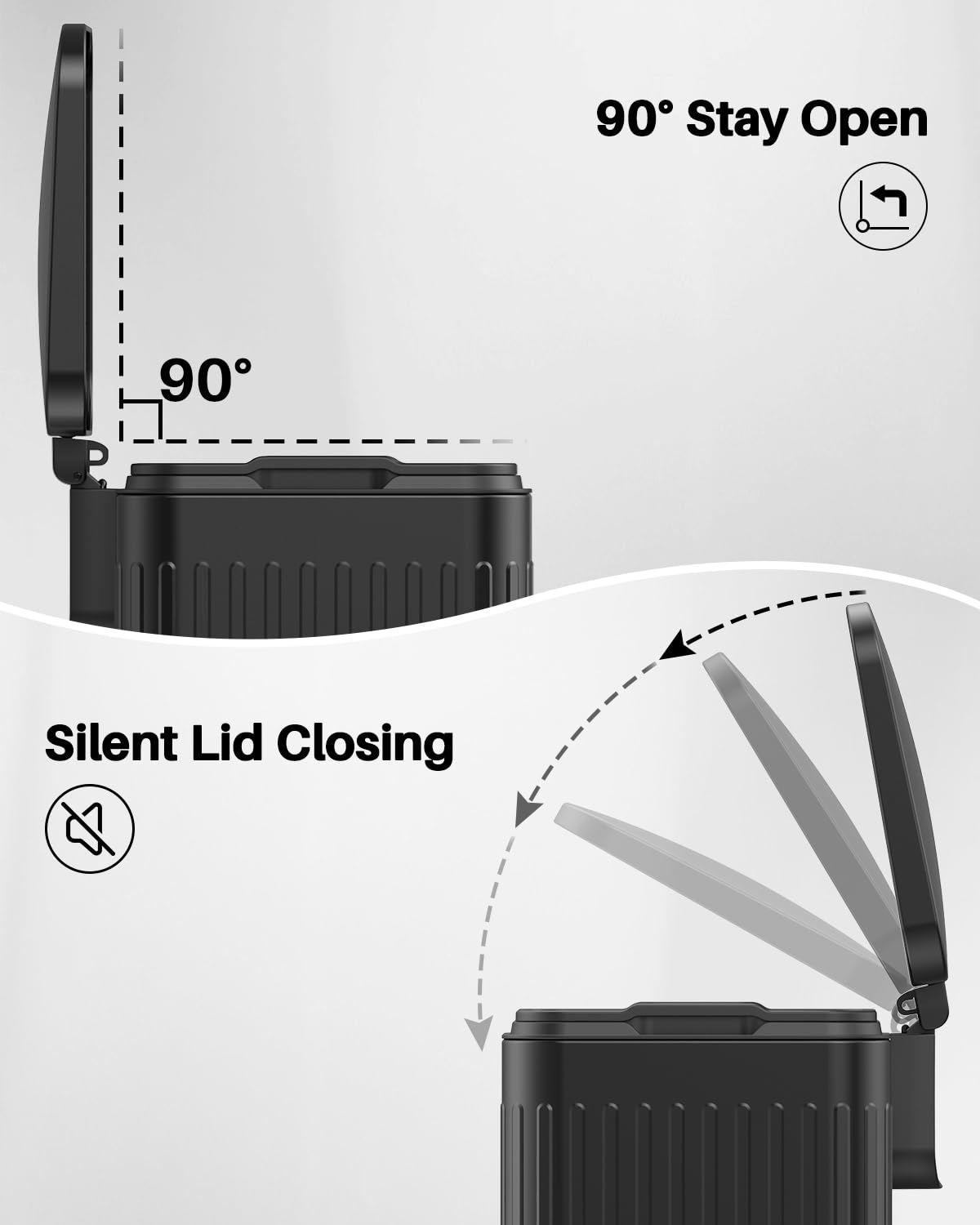 Lovewind 60 Liter/ 16 Gallon Stainless Steel Trash Can with Soft-Close Lid, Large Footstep Garbage Can with Roman Texture, Removable Inner Buckets, Recycling Bin for Kitchen Office, Black - Image 5