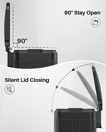 lovewind 60L Large Kitchen Trash Can, Black Stainless Steel Step Bin with Soft-Close Lid,Inner Buckets with Handles & Bag Fixer, Roman Pattern, Odor-Proof, Easy Clean for 3-6 Person Household