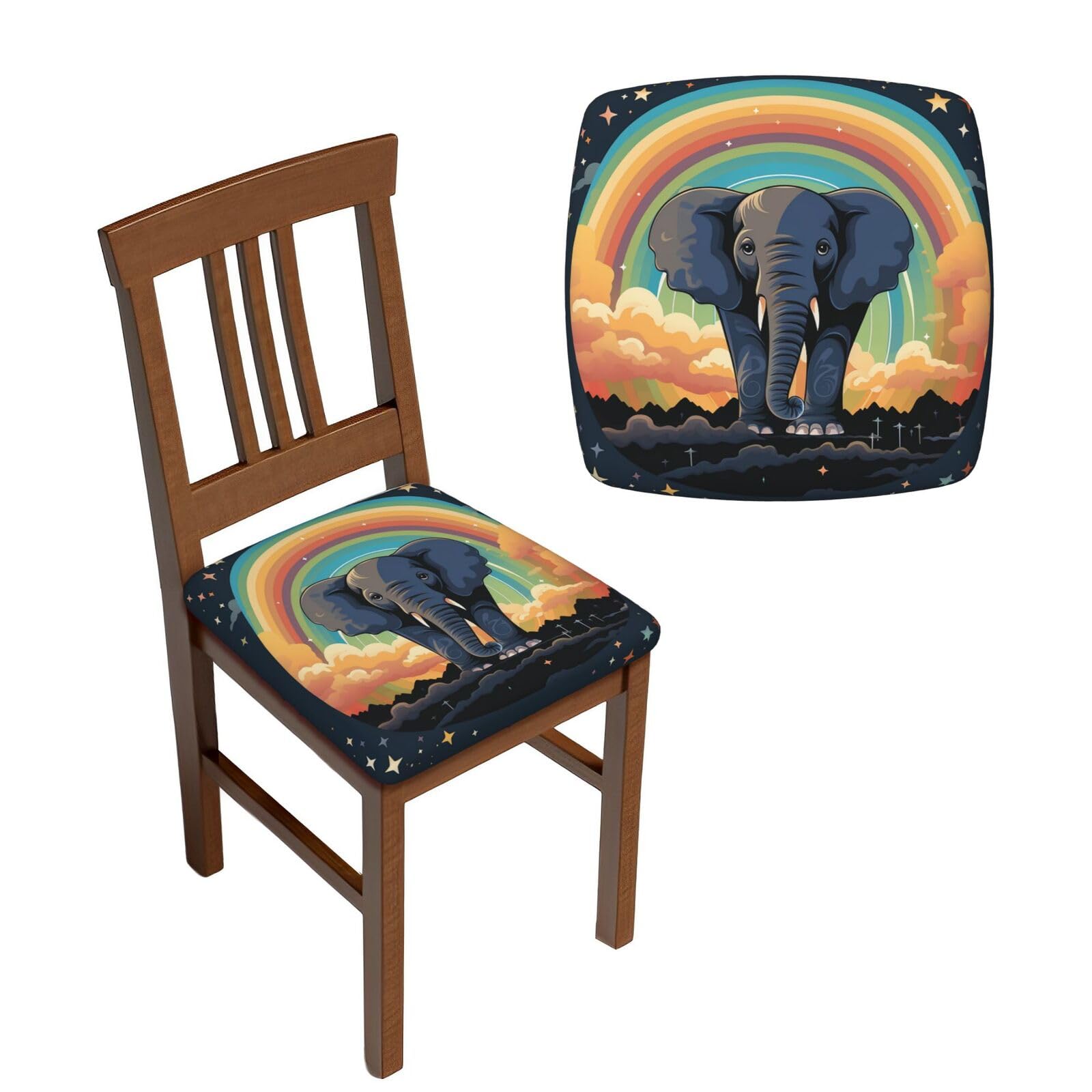 NONHAI 6PCS Dining Chair Seat Covers Set Cute Elephant Rainbow Stretch Removable Chairs Covers Washable Seat Cushion Slipcovers Protector for Dining Room Kitchen Chairs