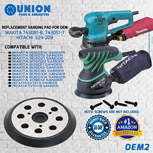 Union Pads And Abrasives Oem2 Replacement Sander Hook And Loop Orbital Sander Pad For Makita 743081-8, 743051-7 Hitachi 324-209 Fits Bo5010, Bo5030/K, Bo5031K, Bo5041K, Sv13Ya, Sv13Yb, Xob01Z Sander #TOP6