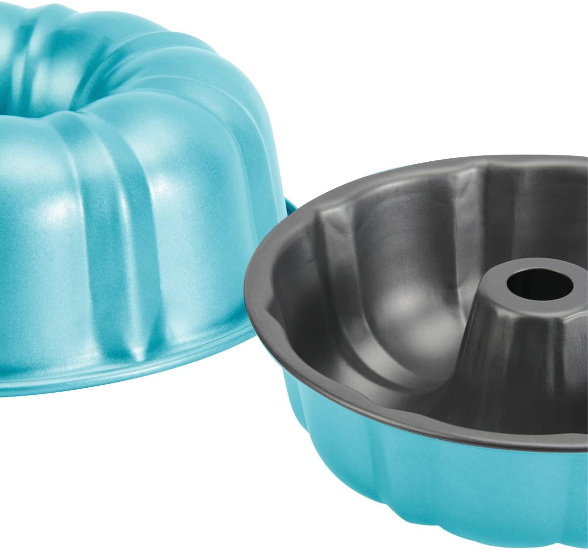 OAMCEG 2 Pack Bunte Cake Pan Nonstick 9.5 Inch Fluted Tube Cake Pans for baking, 12 Cups Heavy Duty Carbon Steel Tube Pan Baking Mold for Buntelet, Bavarois, Brownie, Jello (Sky Blue)