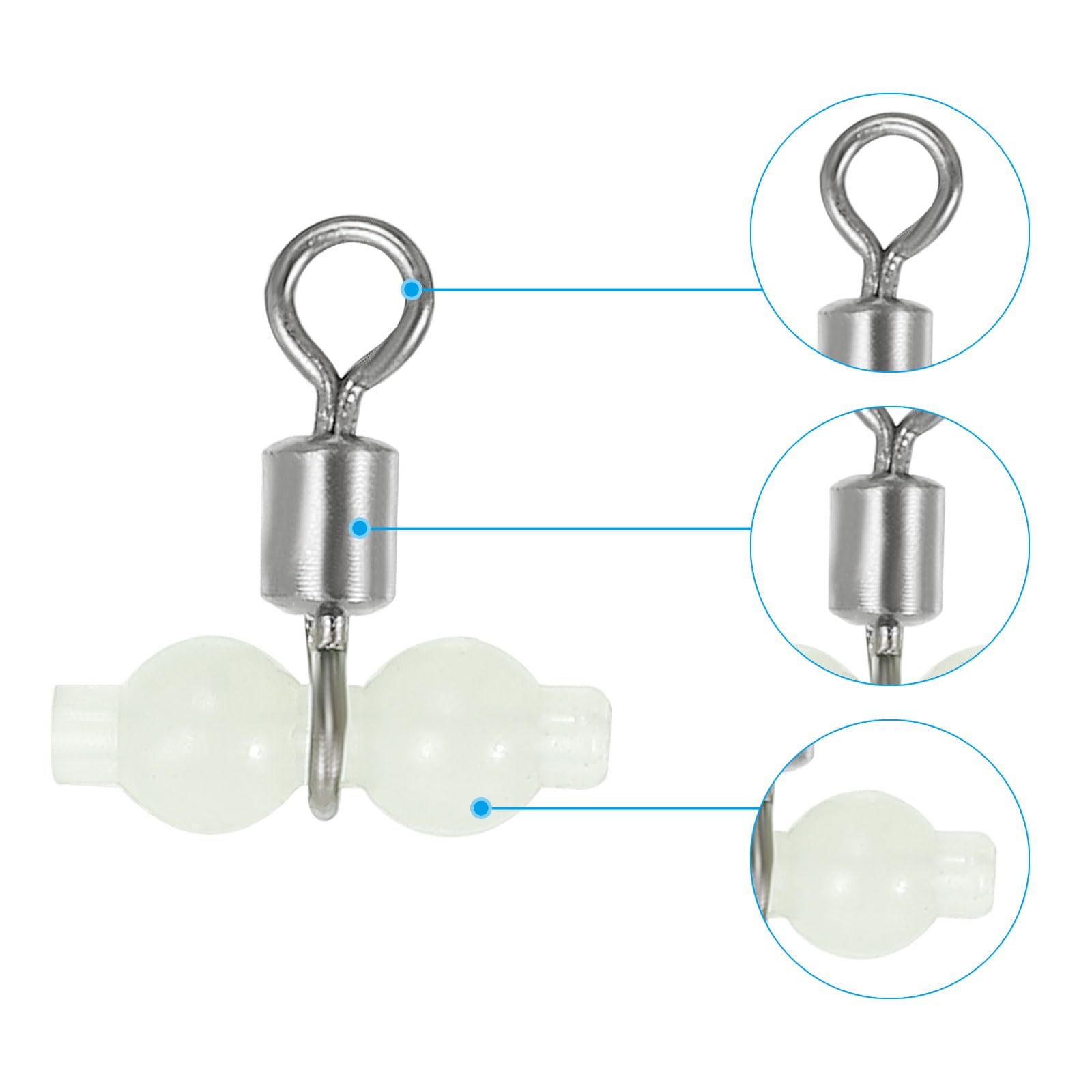 Émerillon Pêche 3 Voies Pivotant - Lot De 20 Avec Perles Lumineuses - Acier Inoxydable, Pour Poisson-chat, Mer