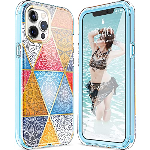 XIQI Kompatibel mit iPhone 12 Pro Max 6,7 Zoll Hülle für Frauen/Mädchen mit integriertem Displayschutz, strapazierfähig, Ganzkörper, stoßfest, kratzfest, harter PC-TPU-Stoßfänger (farbiges Dreieck) Cover